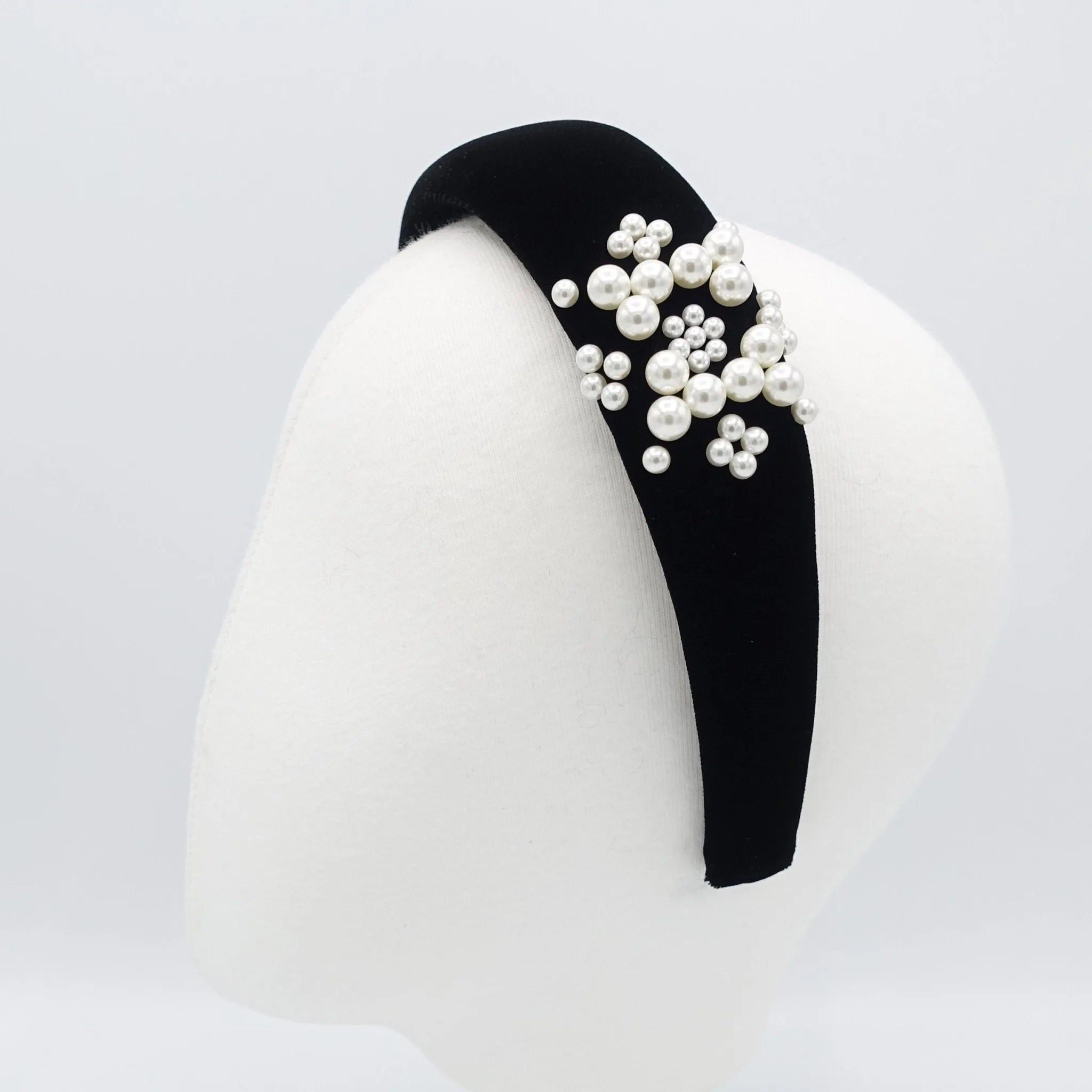 black silk velvet headband pearl stud embellished headband luxury hair accessory for women