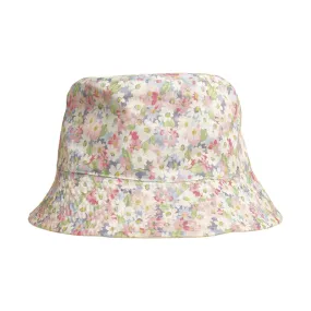 Bøllehat med blomster prints. Vendbar hat. Lyserød, blå, grøn og hvid. Polyester. UpdateCPH