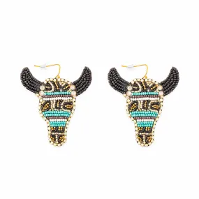 Blue Bull Beaded Earrings