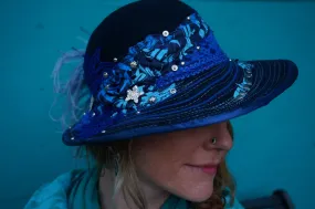 Blue Jay Hat- Blue Felt Hat Dapper Ladylike, Derby, Wedding, Steampunk Gothic Victorian Burning Man Festival Clothing Lolita Hat- Medium