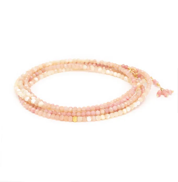 Blush Ombre Wrap Bracelet, Blush Moonstone, Mother of Pearl, Rhodonite