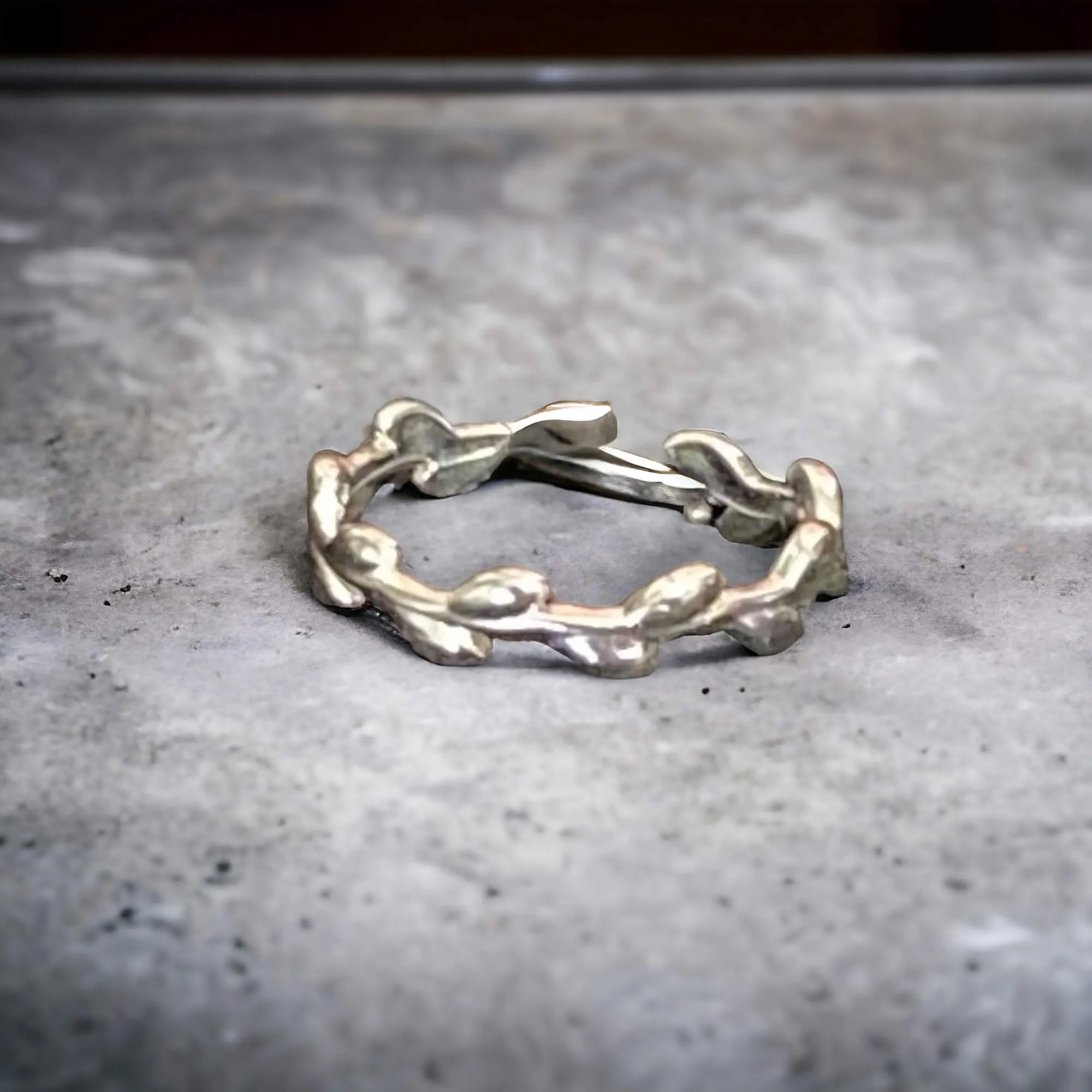 Boho Leaves Sterling Silver Open Band Ring