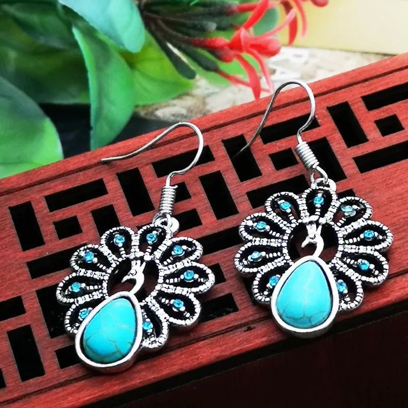 Boho Peacock Stone Pendant Earring Jewelry