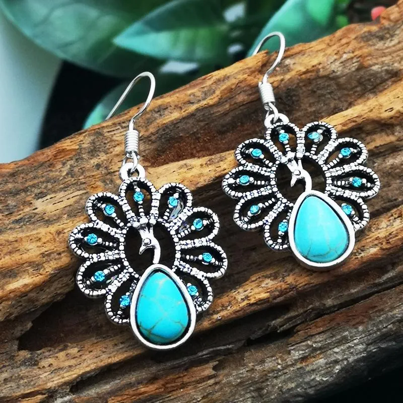 Boho Peacock Stone Pendant Earring Jewelry