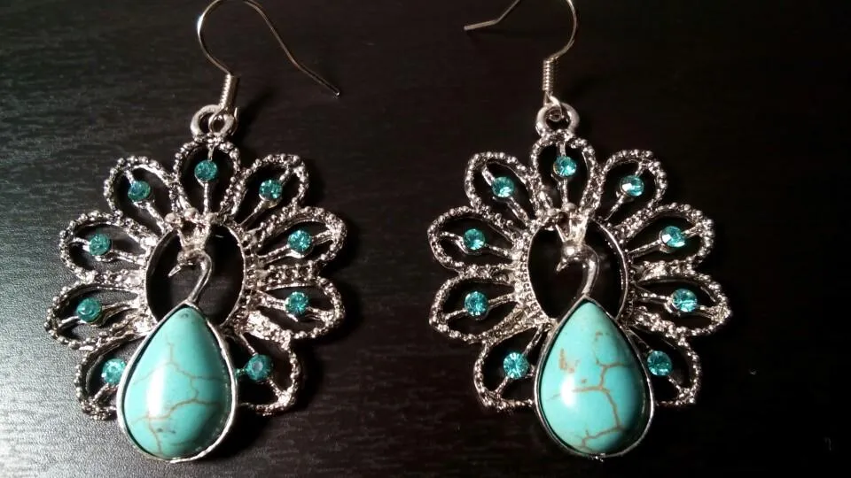 Boho Peacock Stone Pendant Earring Jewelry