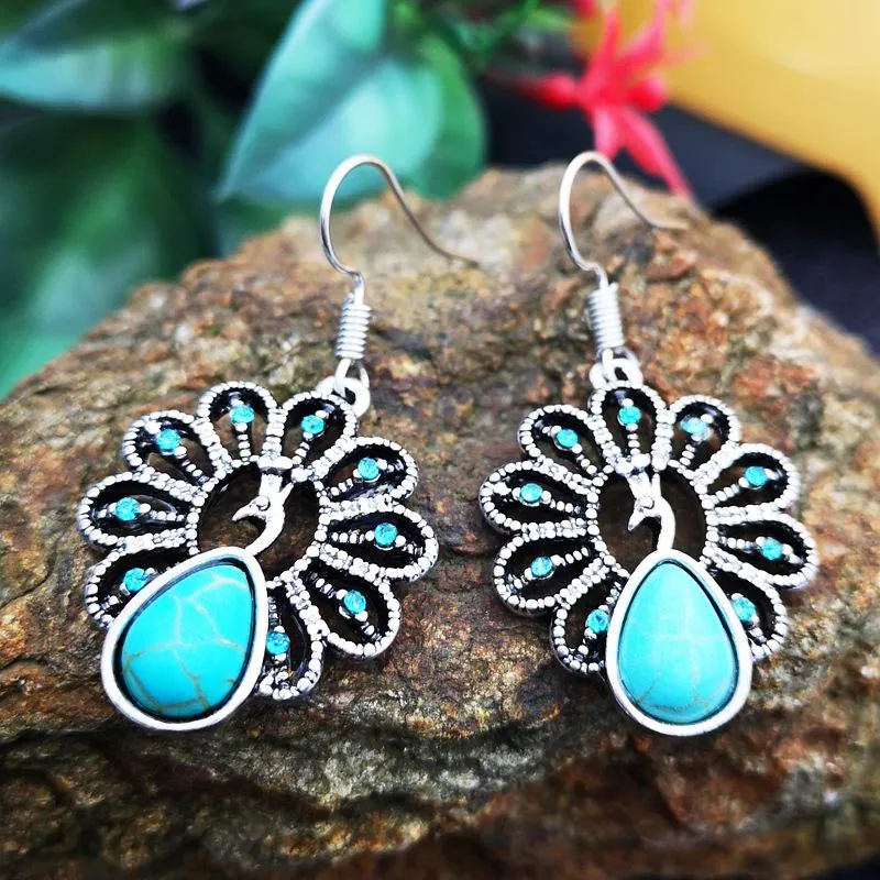 Boho Peacock Stone Pendant Earring Jewelry