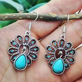 Boho Peacock Stone Pendant Earring Jewelry