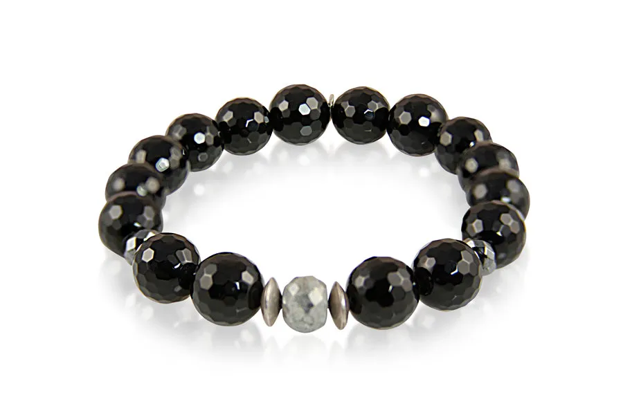 Bracelet - Beaded Black Onyx & Grey Moonstone Signature Collection