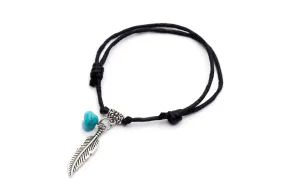 Bracelet Sliding Knots Feather with Turquoise