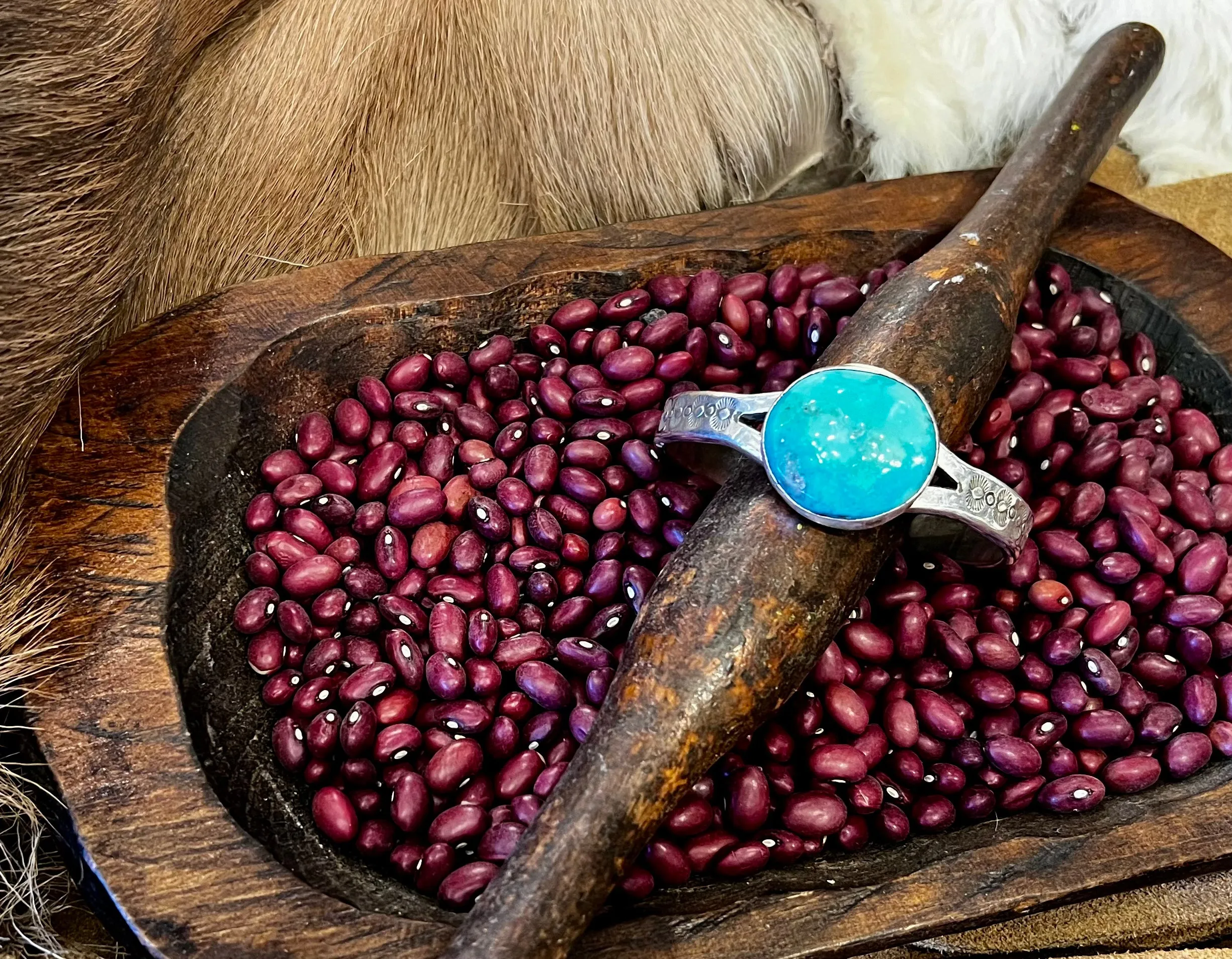 Bracelet/Cuff- Heavy Sterling Large Turquoise Stone