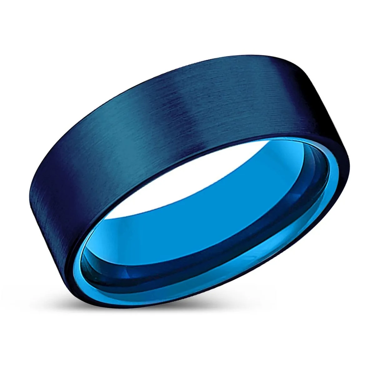 BRAVE | Blue Tungsten Ring, Blue Tungsten Ring, Brushed, Flat