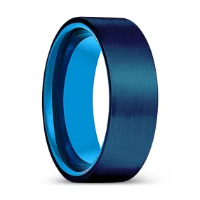 BRAVE | Blue Tungsten Ring, Blue Tungsten Ring, Brushed, Flat