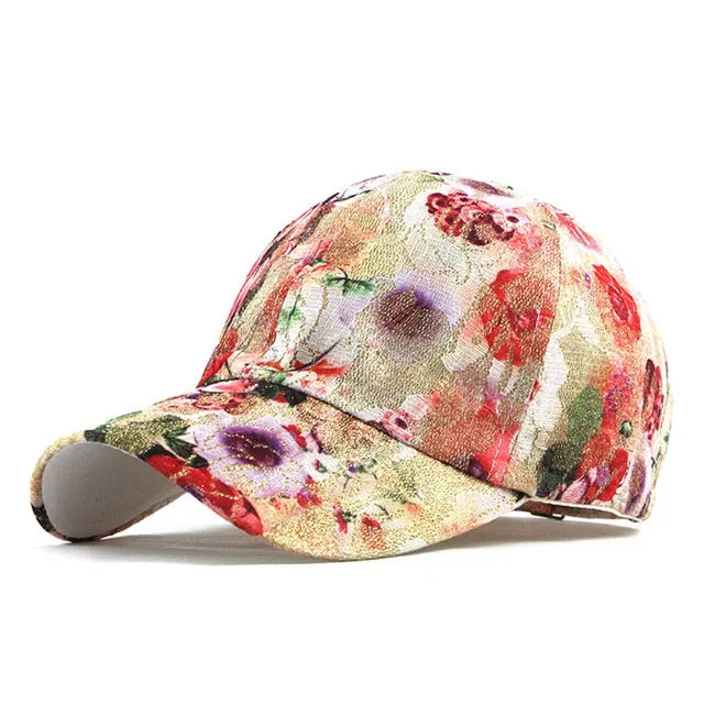 Breathable Flower Print Lace Snapback Baseball Cap