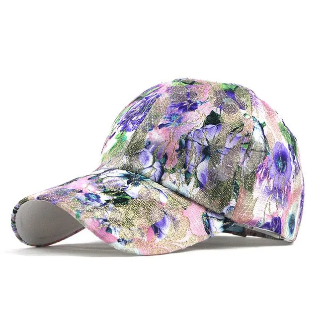 Breathable Flower Print Lace Snapback Baseball Cap