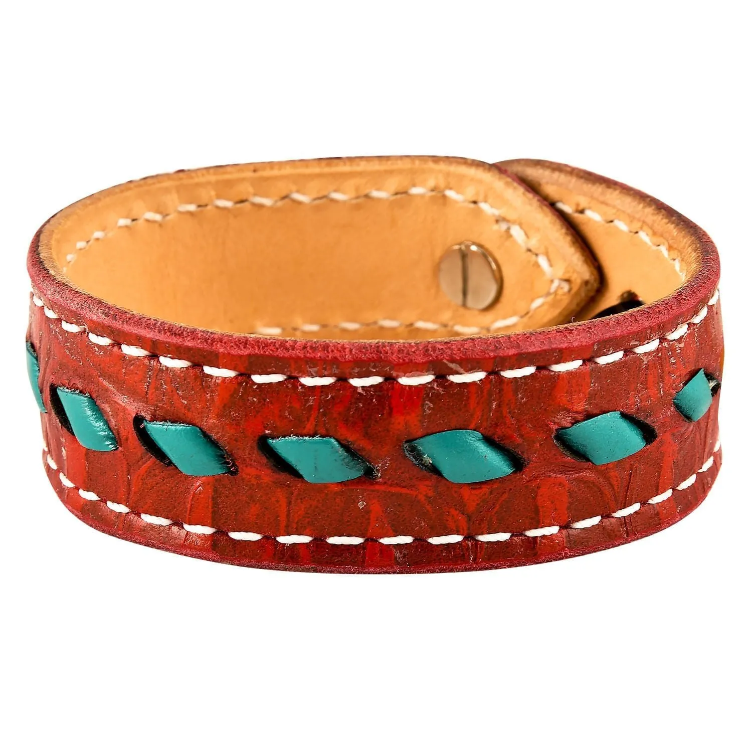 Buckstitch Bracelet, Red Gator & Turquoise