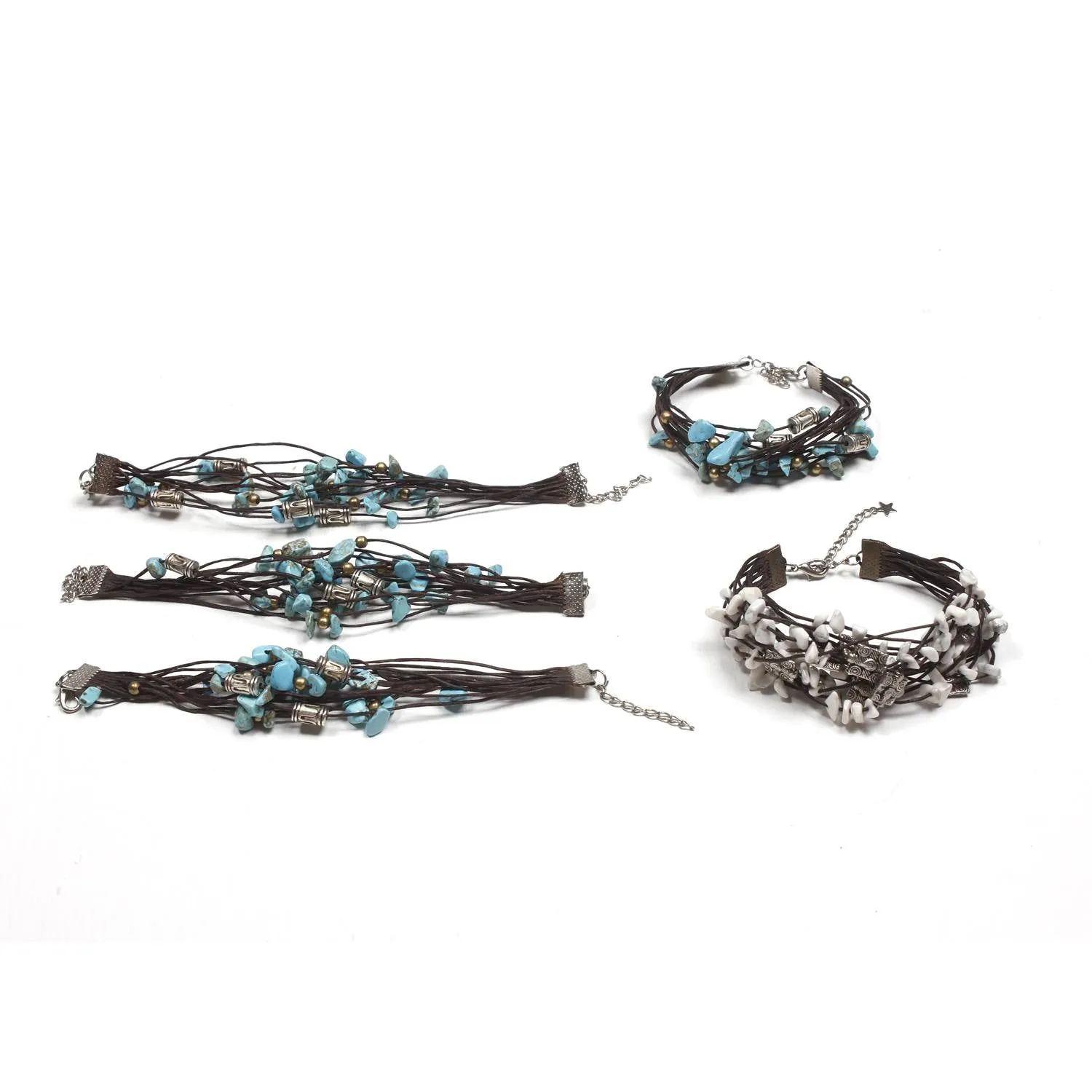 BUNDLE: Turquoise Stone Bracelet With Silver Beads 5 pieces - Thailand