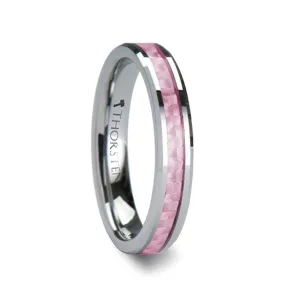 CARISE Pink Carbon Fiber Inlaid Beveled Tungsten Wedding Band 4mm - 6mm