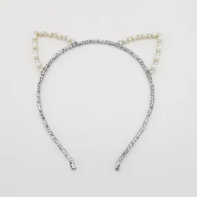 cat ear pearl rhinestone embellished headband special event crystal hairband for women