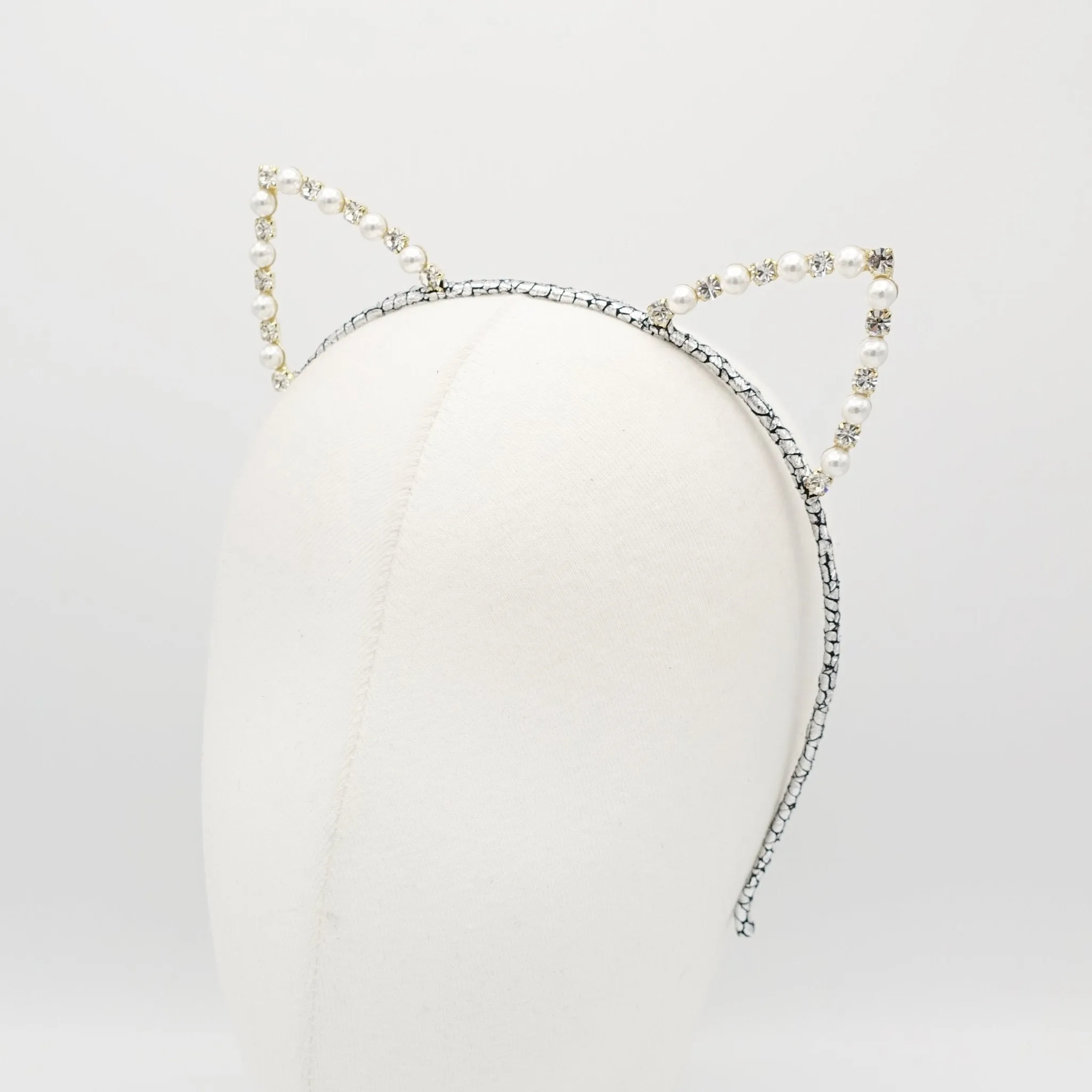 cat ear pearl rhinestone embellished headband special event crystal hairband for women