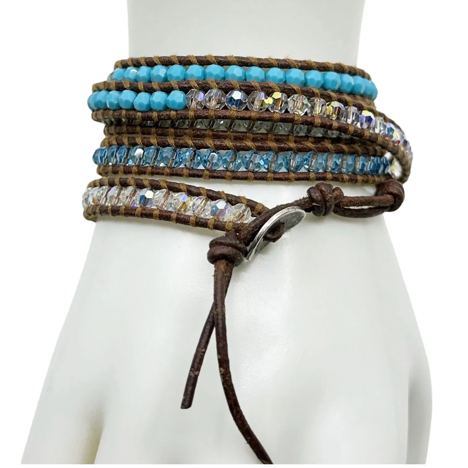 Chan Luu Sterling silver glass & crystal wrap leather bracelet