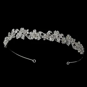 Charming Antique Silver Crystal Flower Headband