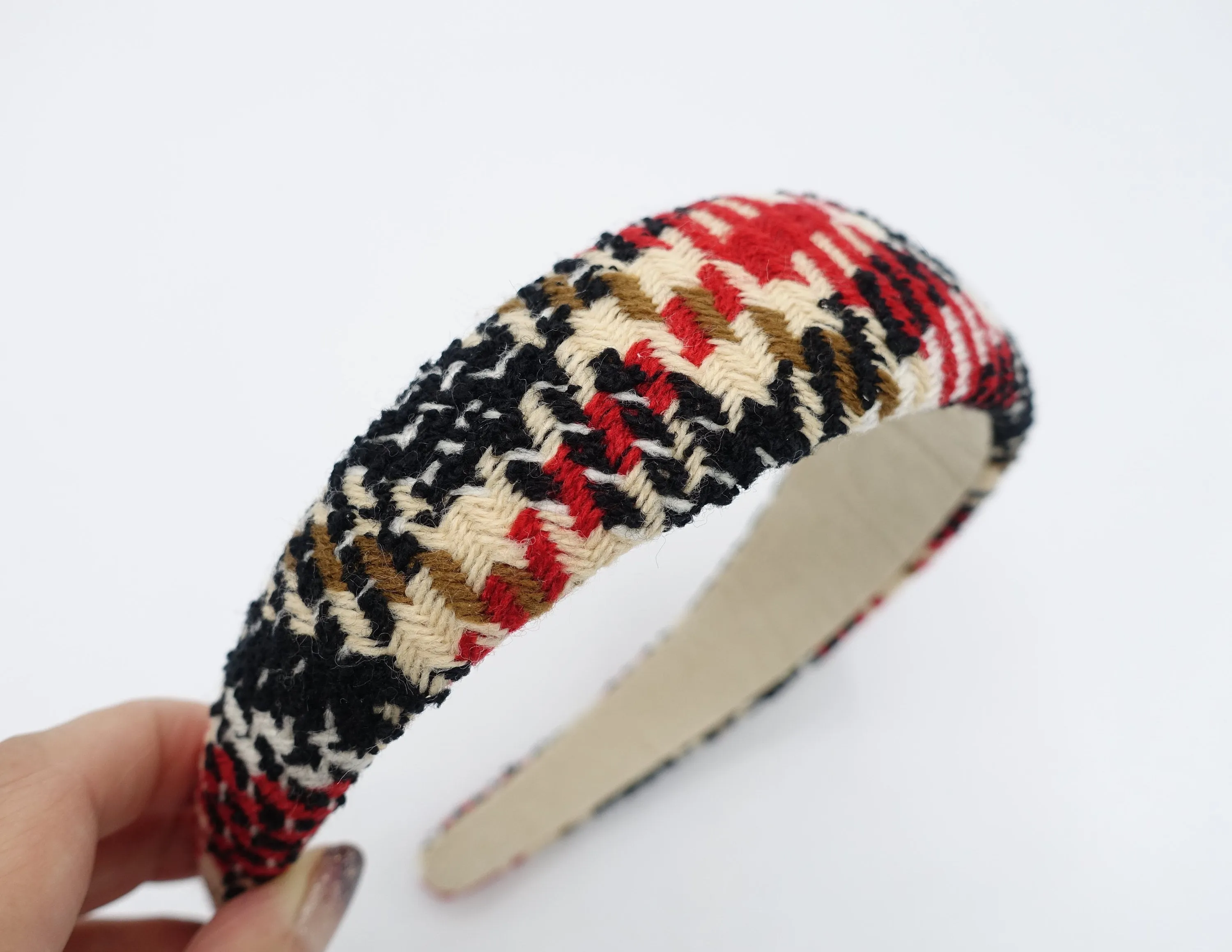 check houndstooth tweed headband padded hairband Fall Winter stylish casual hair accessory for women