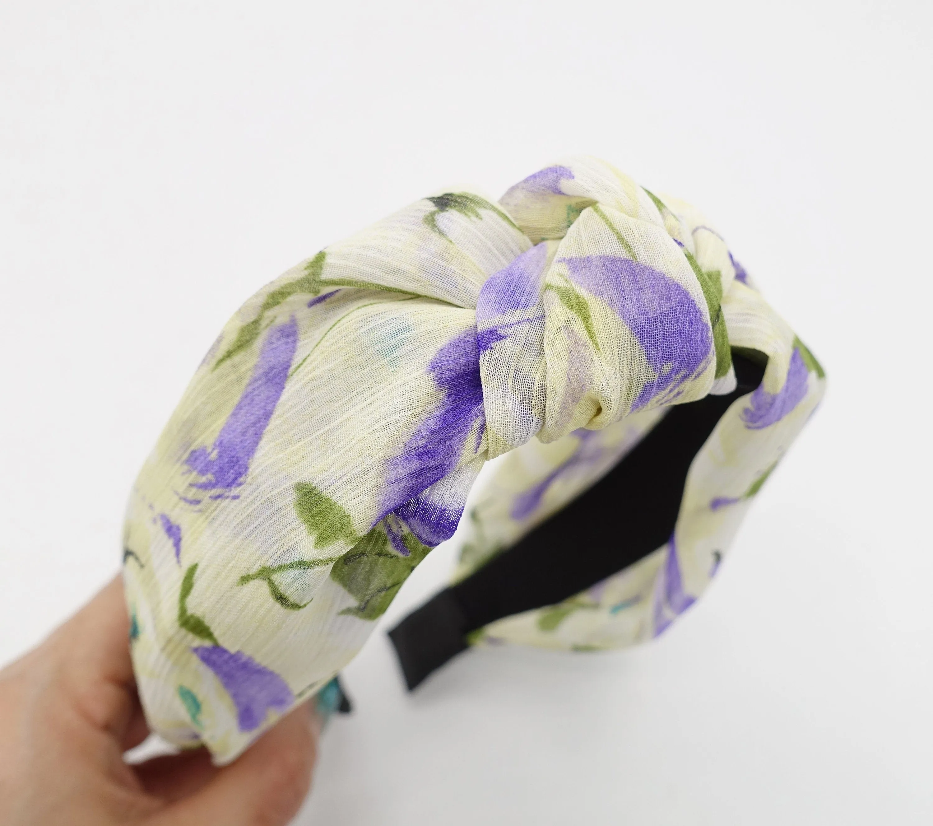 chiffon big floral print knot headband flower top knotted hairband women hair accessory