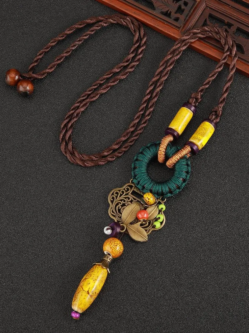 Chinese Aesthetic Ethnic Style Chain Women's Retro Hand-woven Chinese Style Ceramic Necklace Pendant