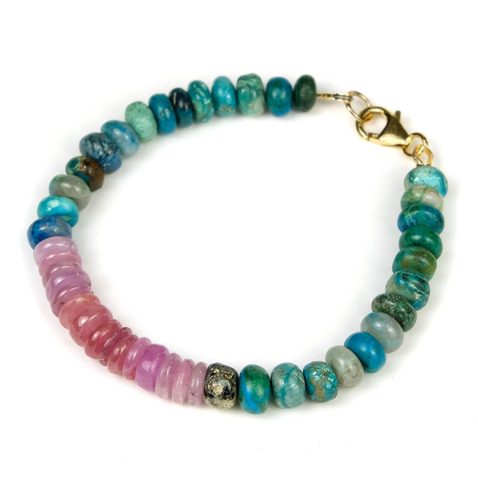 Chrysocolla & Pink Sapphire 7mm Rondelle Bracelet with Gold Filled Trigger Clasp