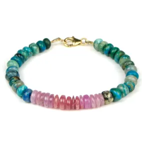 Chrysocolla & Pink Sapphire 7mm Rondelle Bracelet with Gold Filled Trigger Clasp