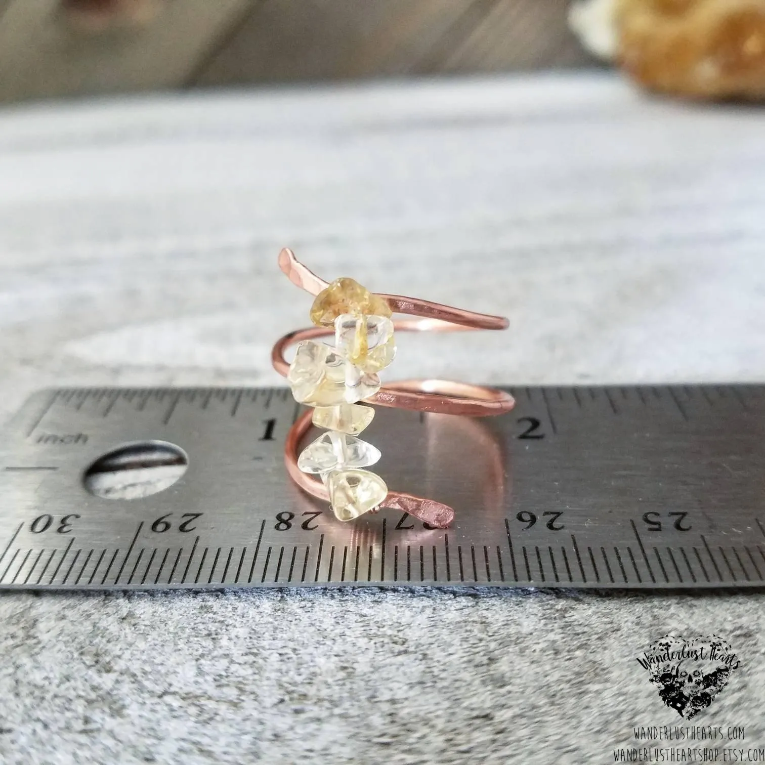 Citrine copper wrap ring