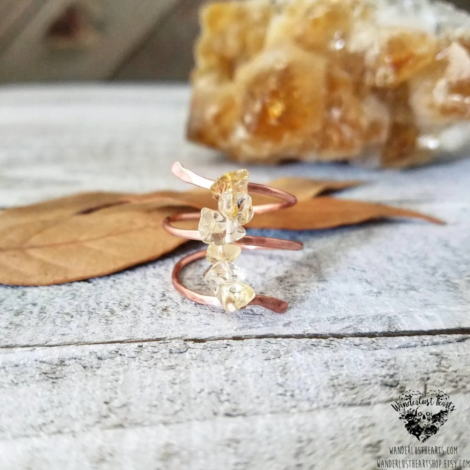 Citrine copper wrap ring