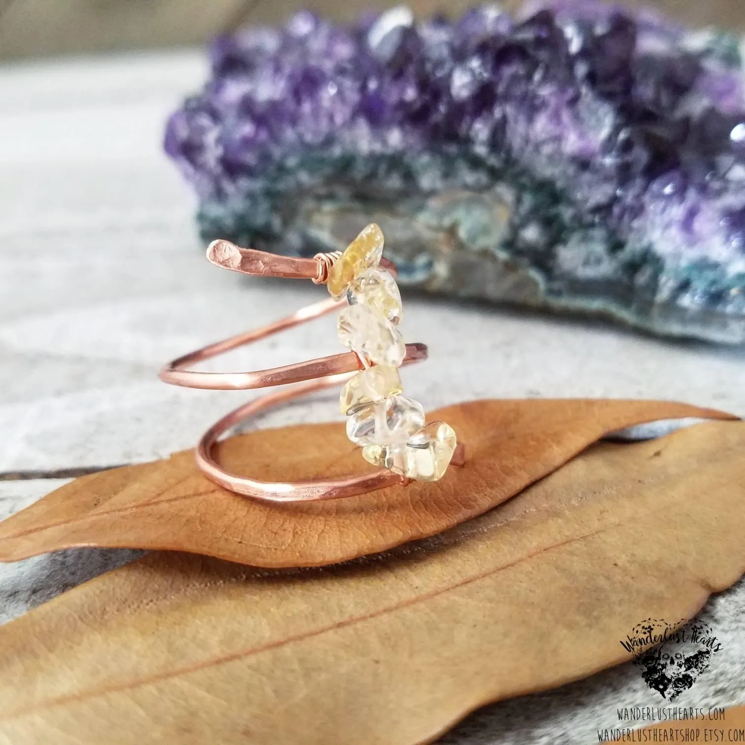 Citrine copper wrap ring