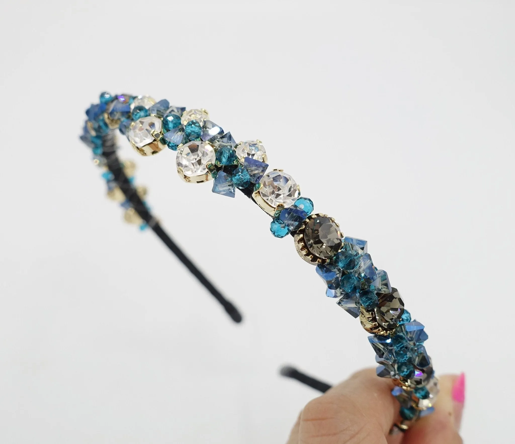 color crystal rhinestone embellished thin headband bling hairband for women