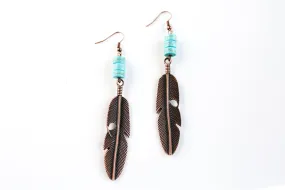 Copper Feather with Turquoise Earrings