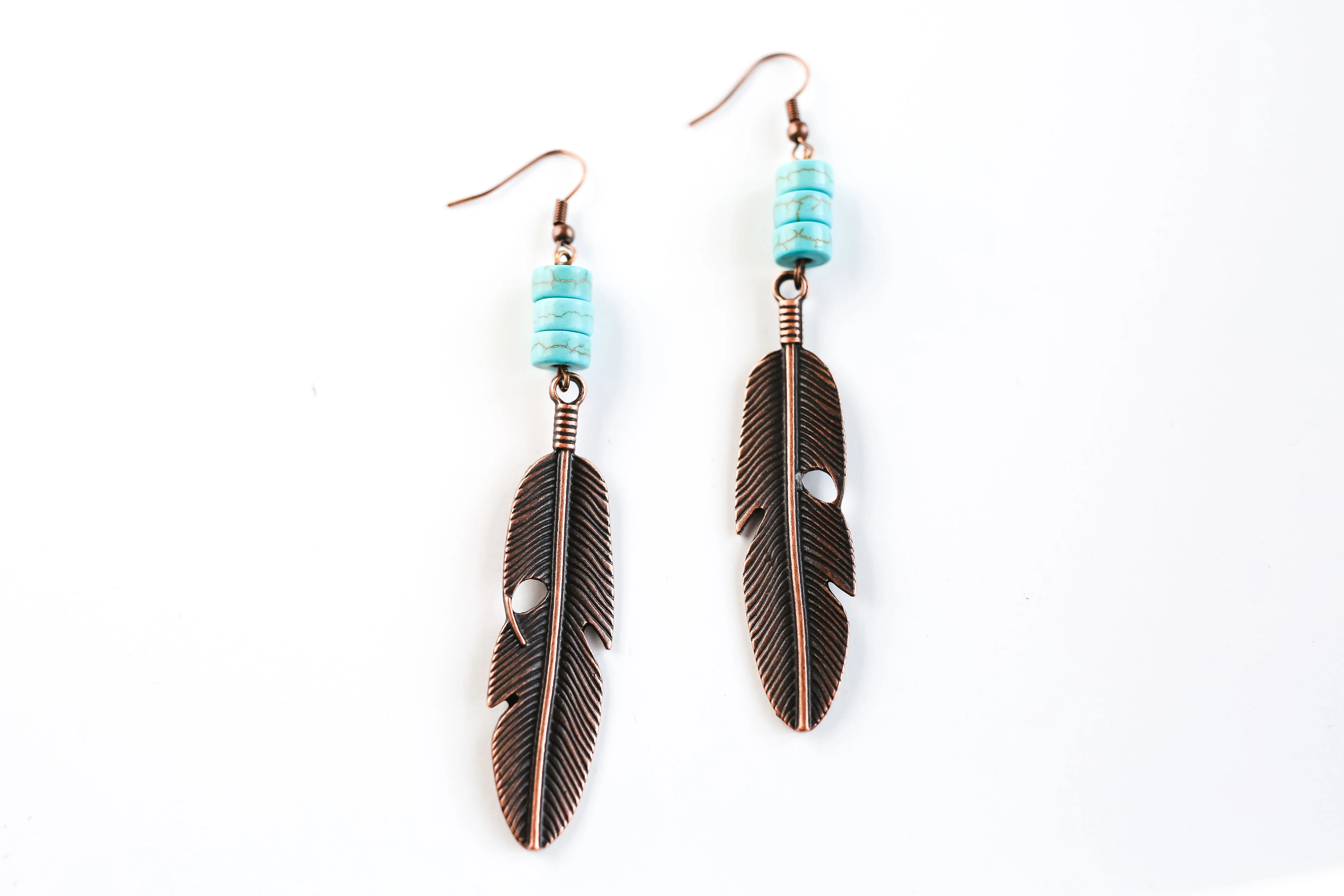 Copper Feather with Turquoise Earrings