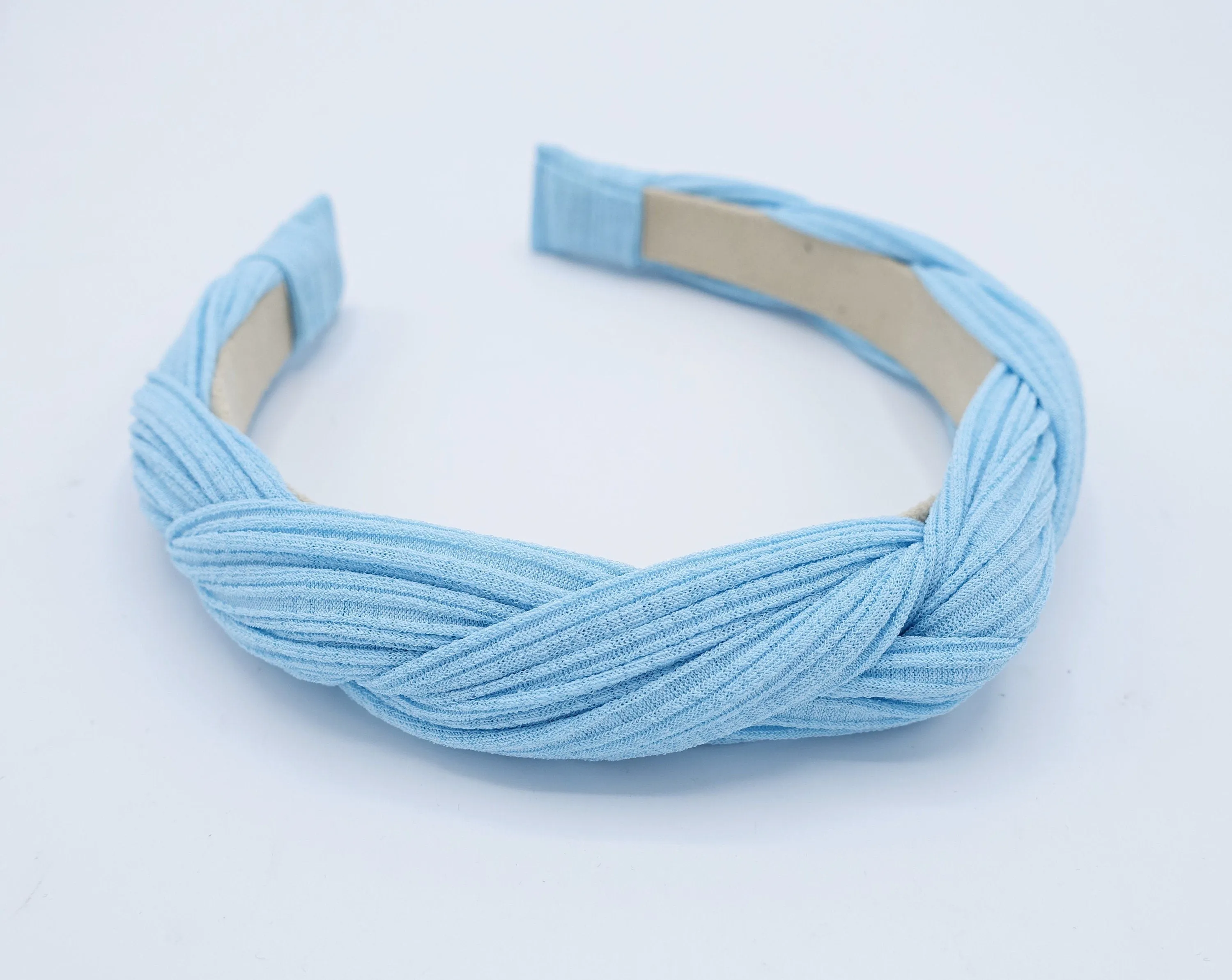 corrugated knit braided pleated cross headband for women