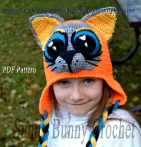 Crochet Pattern, Hat Pattern, Crochet Hat, Child Animal Hat, Cat Hat Pattern, Beanie and Earflap Pattern, Animal hat pattern, Child Hat