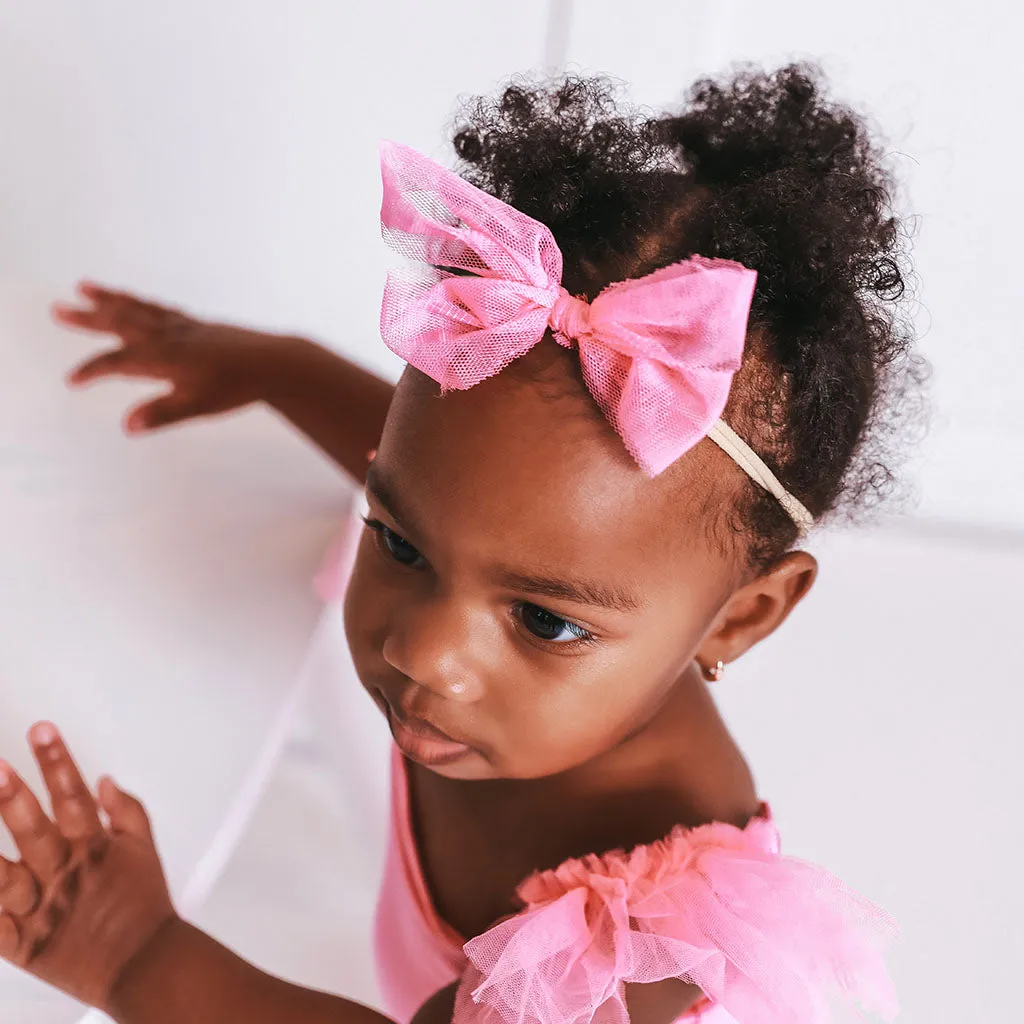 Cruisin' Pink Tulle Bow Nylon Headband