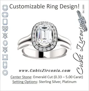 Cubic Zirconia Engagement Ring- The Bebi (Customizable Cathedral-Halo Emerald Cut Design with Wide Split Band)