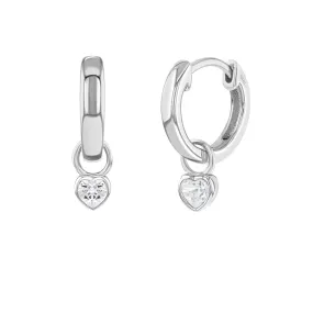 CZ Birthstone Heart 9mm Kids / Children's / Girls Earrings Hoop/Huggie Dangle Safety Latch - Sterling Silver