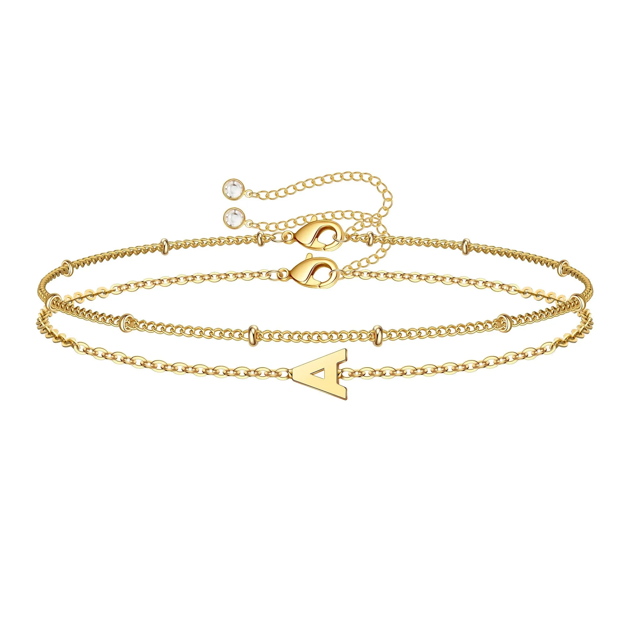 Dainty Gold Initial Bracelets for Women, Personalized Gold Initial Bracelets for Women Teen Girls Chain Bracelets for Little Girls Jewelry Letter A