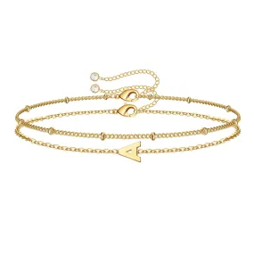 Dainty Gold Initial Bracelets for Women, Personalized Gold Initial Bracelets for Women Teen Girls Chain Bracelets for Little Girls Jewelry Letter A