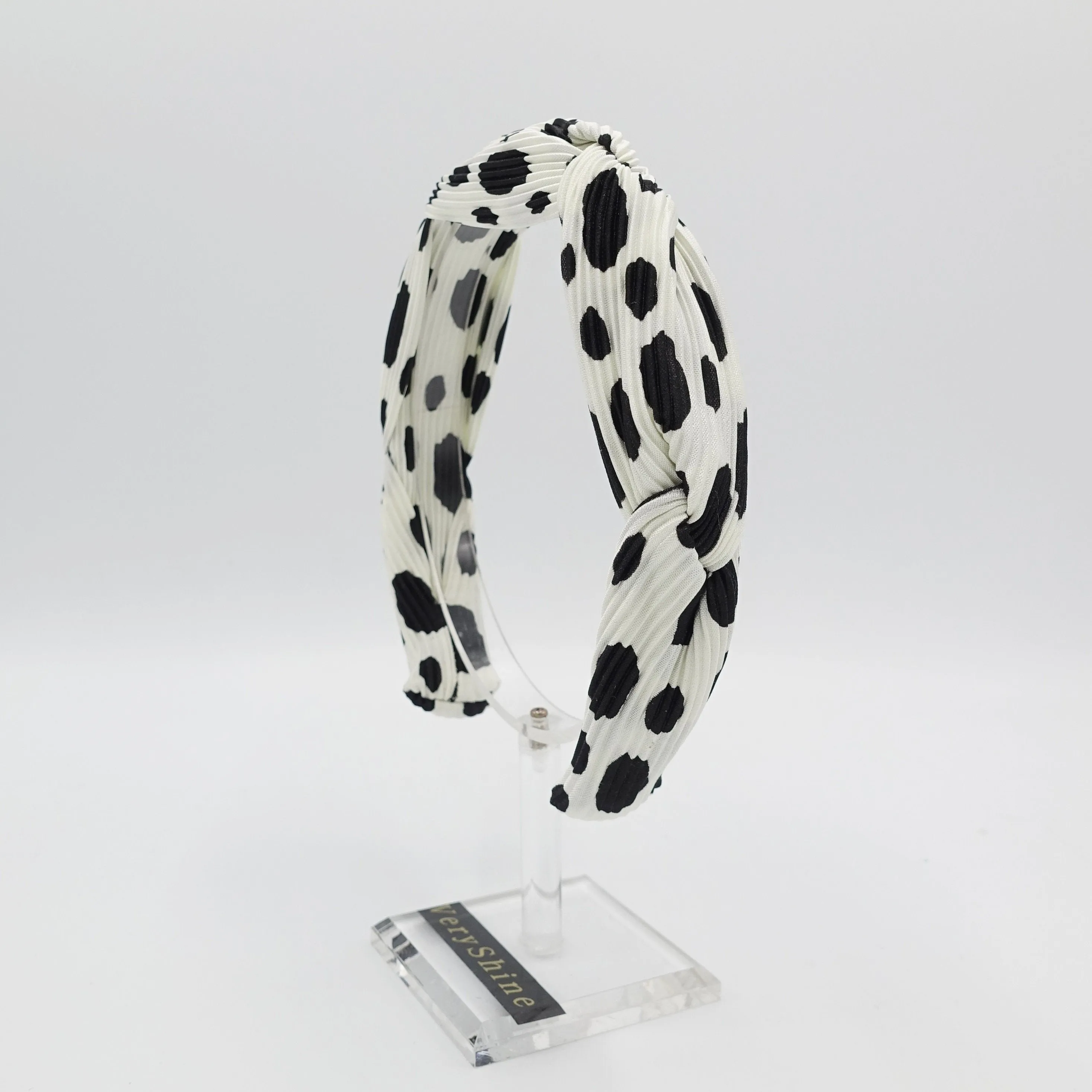 dalmatian print pleated headband hand sewn cross pattern hairband women hair accessory