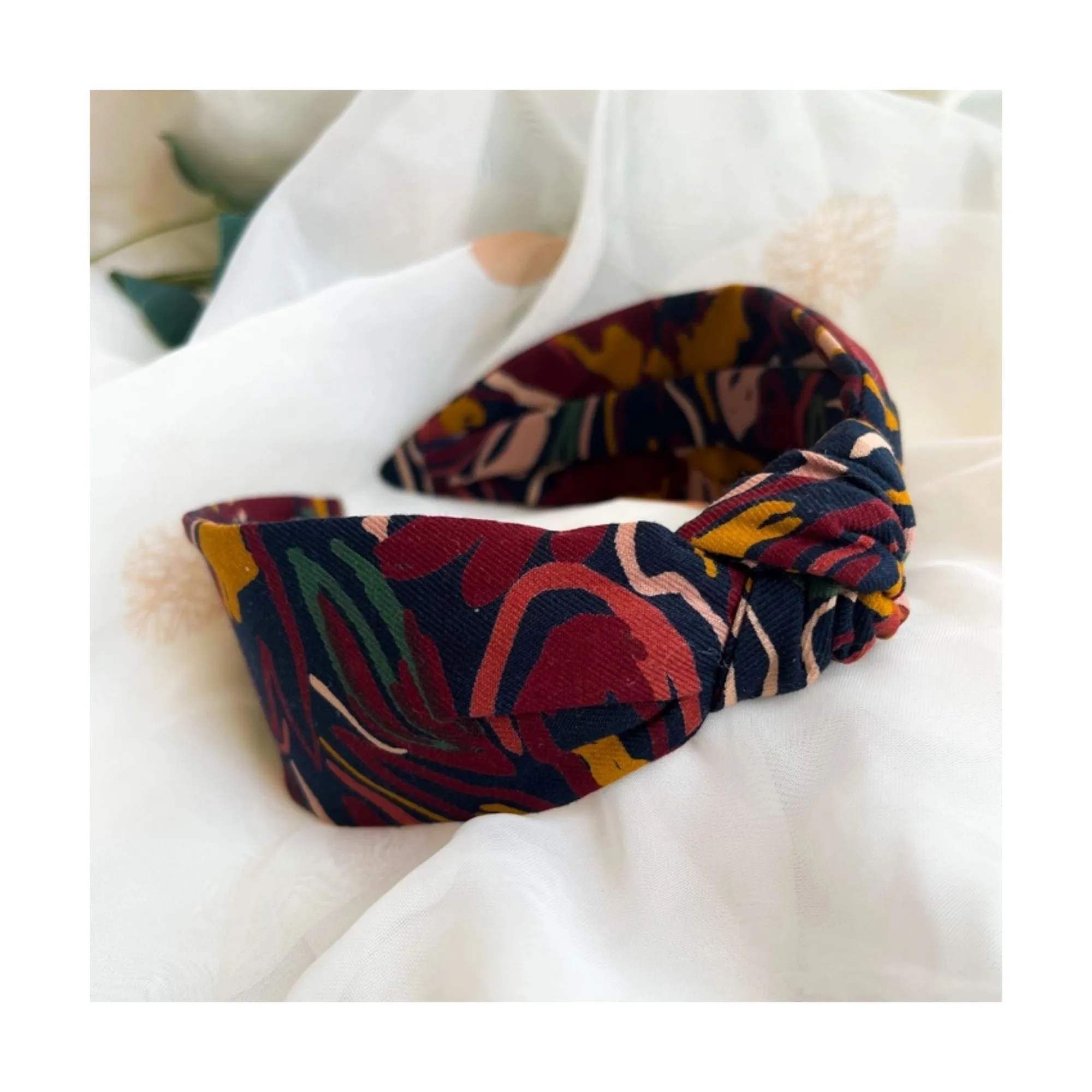 Dark Autumn Floral Print Knot Headband