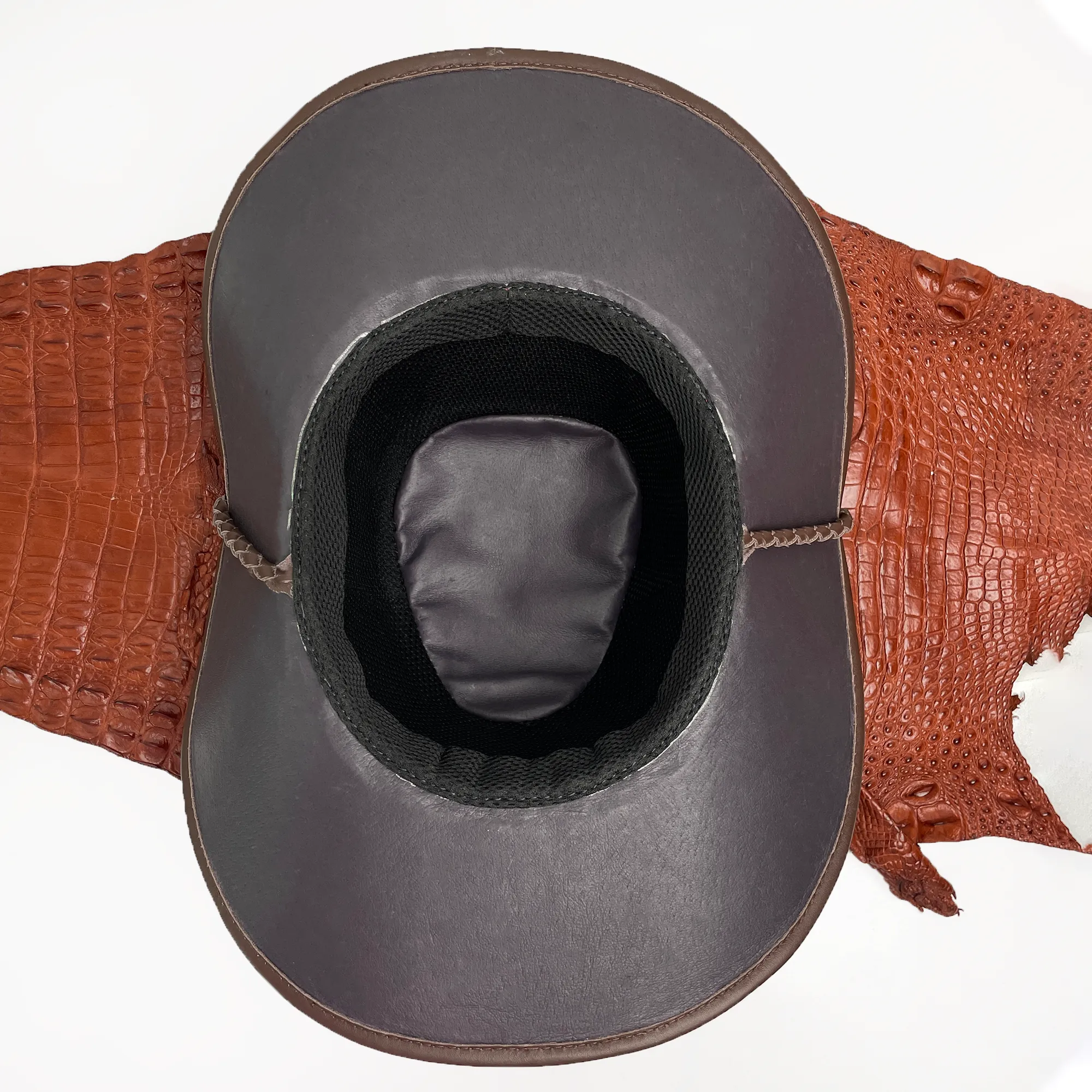 Dark Brown Alligator Cowboy Hat With Chin Cord | Adjustable Crocodile Skin Brim Hat Western