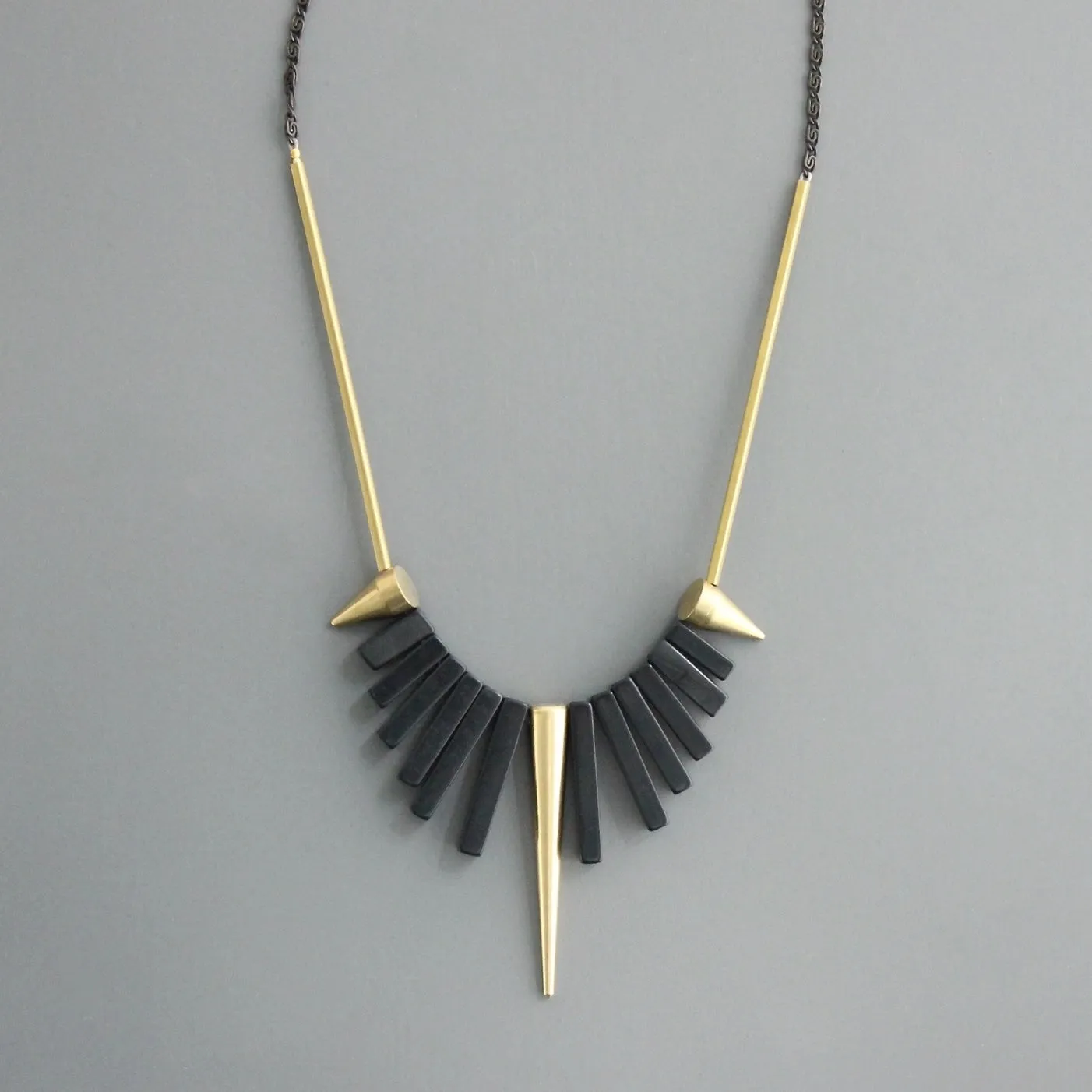 David Aubrey Geometric Black Agate and Spike Necklace