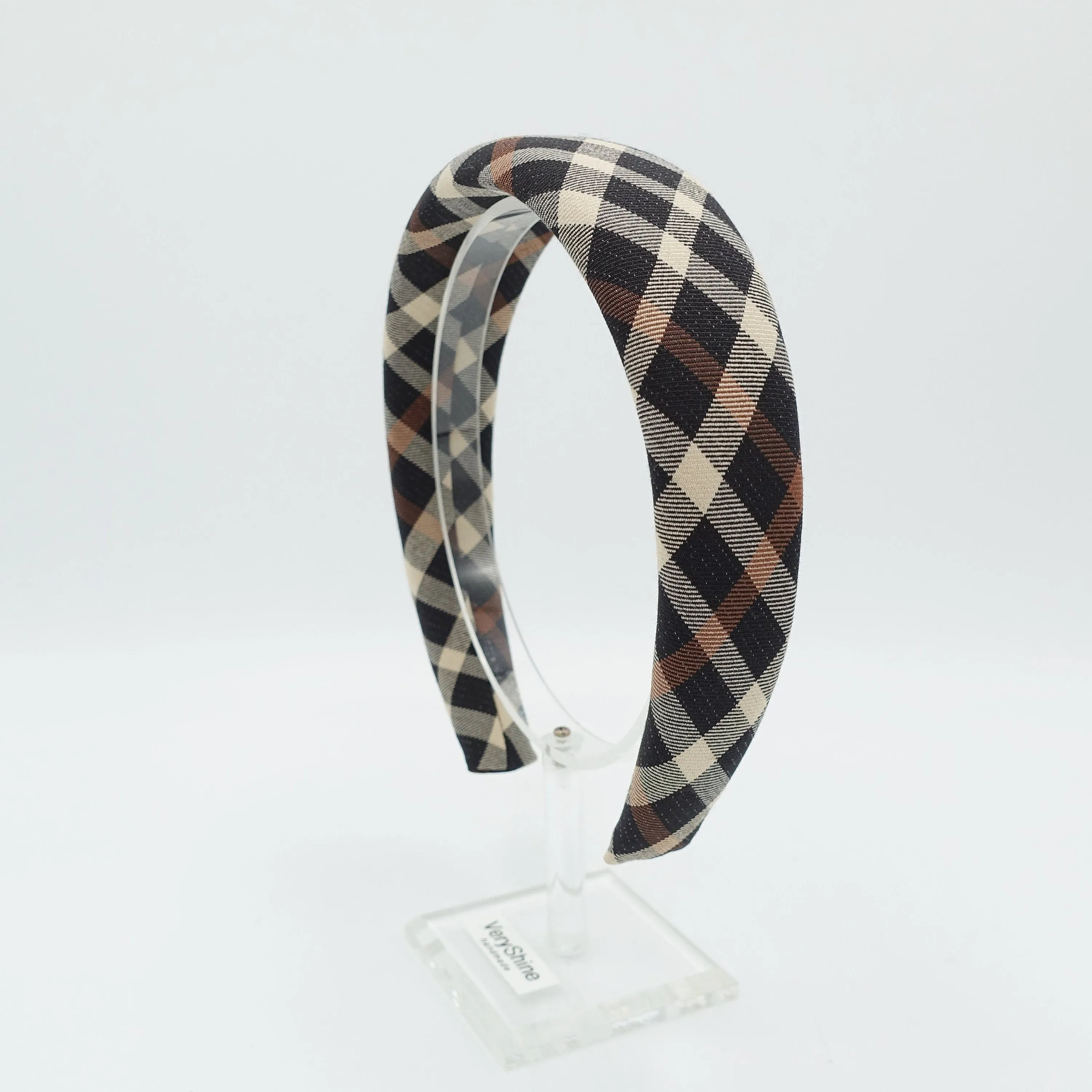 diagonal plaid check headband padded hairband basic hair accessory for women