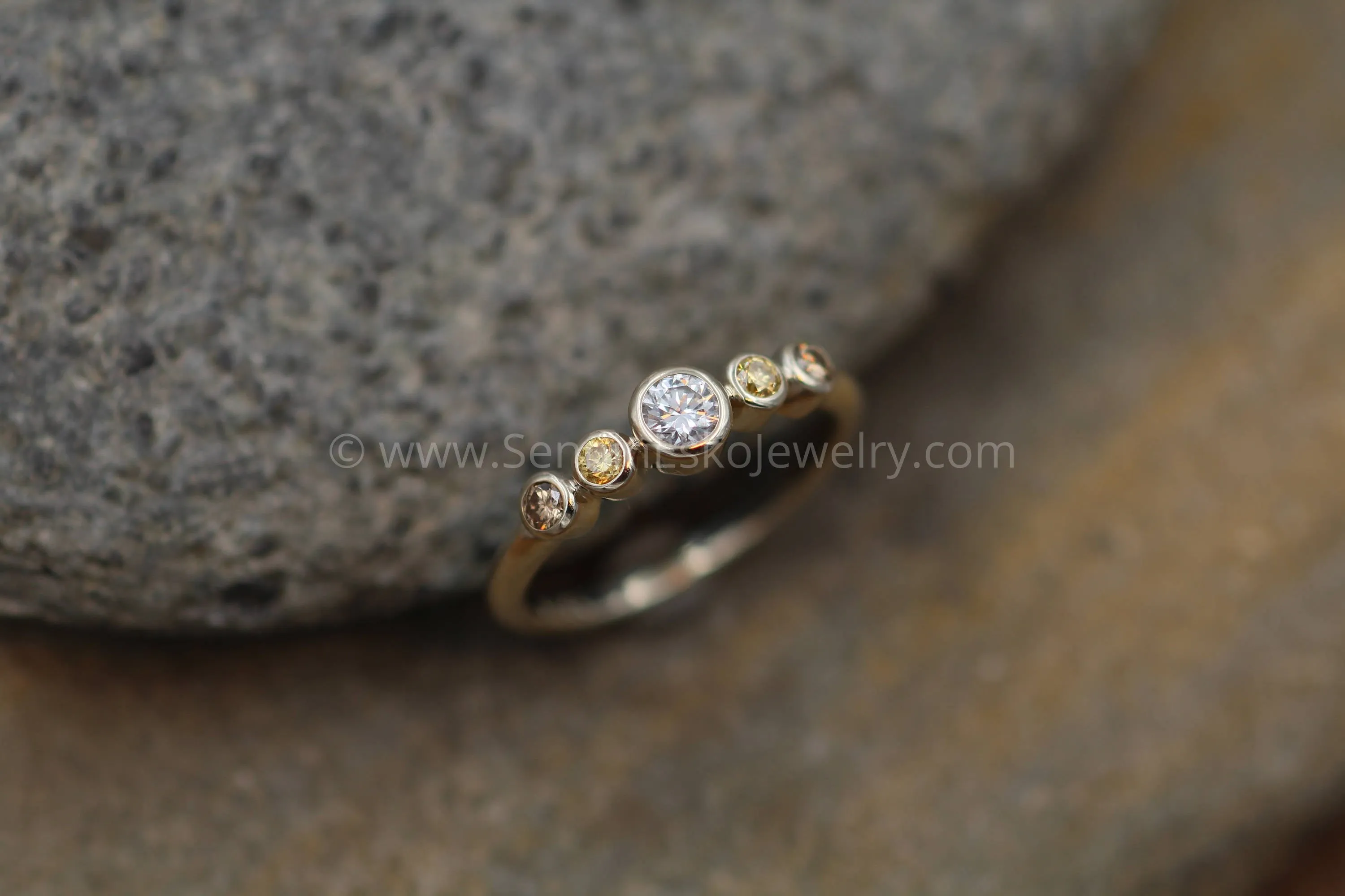 Diamond Multi Bezel Ring - White , Yellow and Brown Diamond Ring - VS Diamond Ring