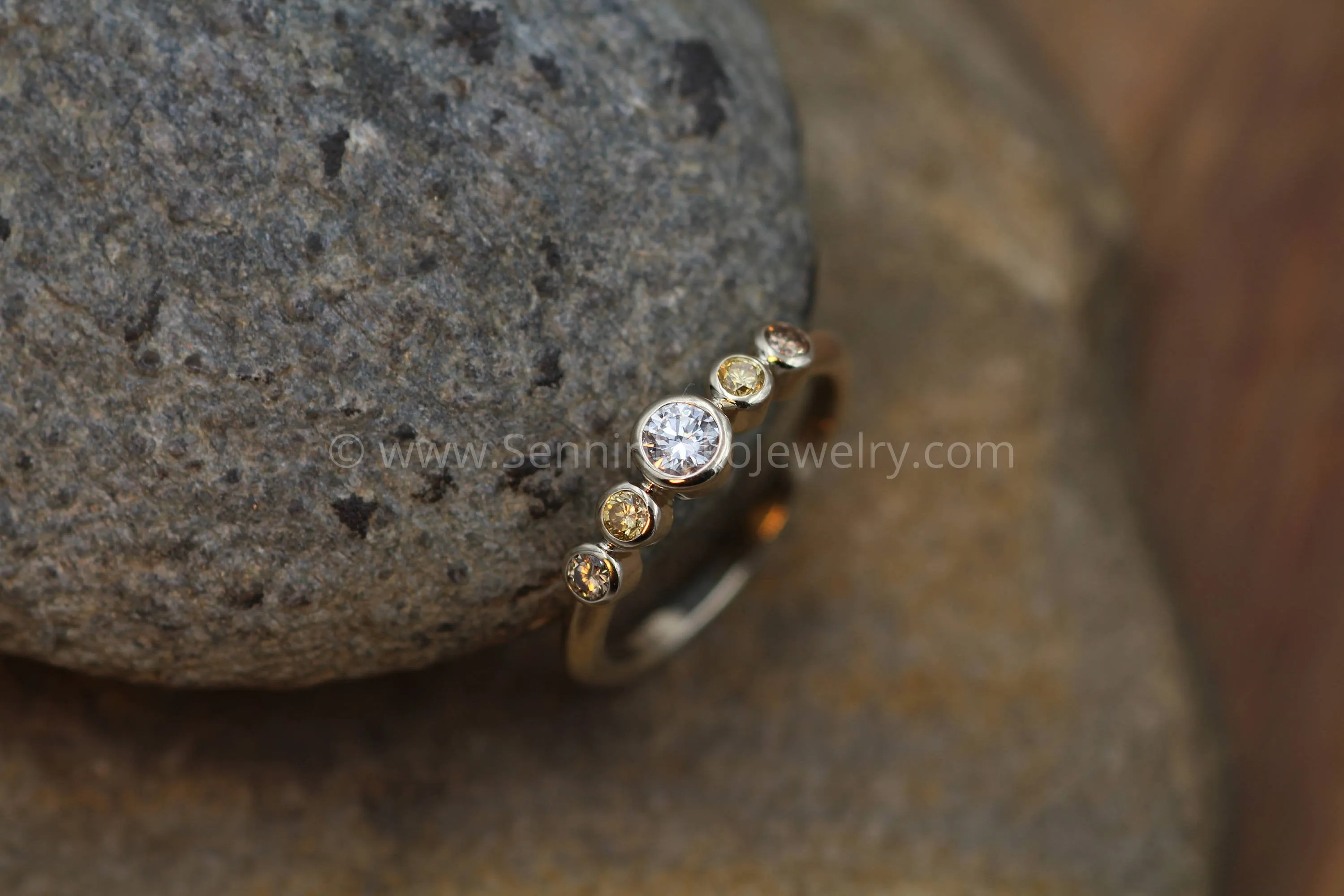 Diamond Multi Bezel Ring - White , Yellow and Brown Diamond Ring - VS Diamond Ring